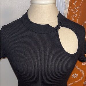 Black Ribbed Cutout Bodysuit